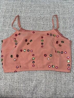 Embellished Coral Pink Crop Cami